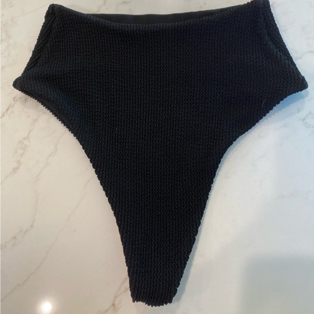 Black Textured High-Waist Bikini Bottom